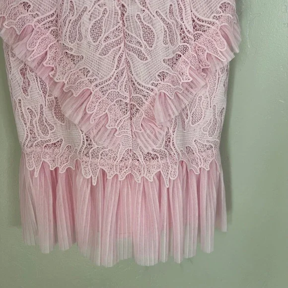 Bardot Francesca Pink Lady Lace Ruffle‎ Pleated Dress Size 6 Party Cocktail - Picture 3 of 9